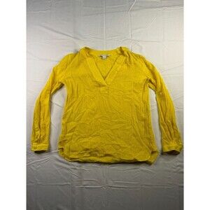 Diane Von Furstenberg Blouse Womens Size 4 Cotton Long Sleeve V Neck Yellow